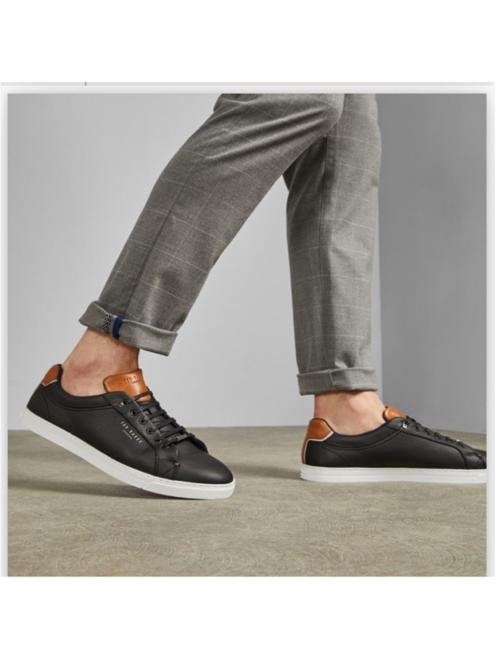 Ted Baker THWALLY Soft Leather Sneakers Black Cognac Men’s Size 10